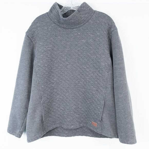 LL Bean Quilted Pullover Sweatshirt Womens Petite Large Dark Gray Mock Neck - Picture 1 of 16